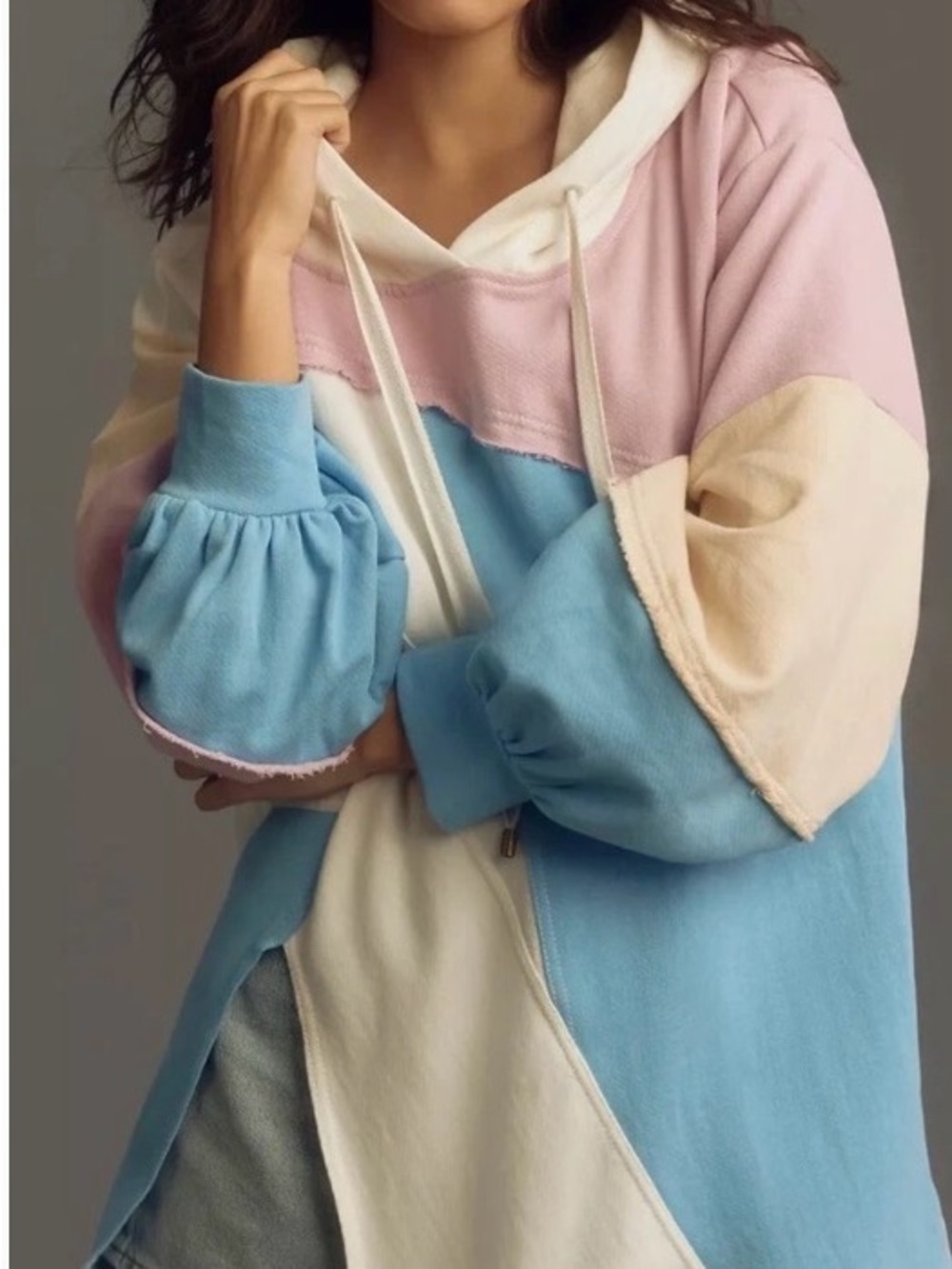 Pilcro Pastel Colorblock Hooded Pullover in Pink, Blue & Cream